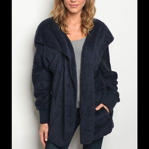 Gorgeous Navy Blue Sherpa Jacket w/ Hood